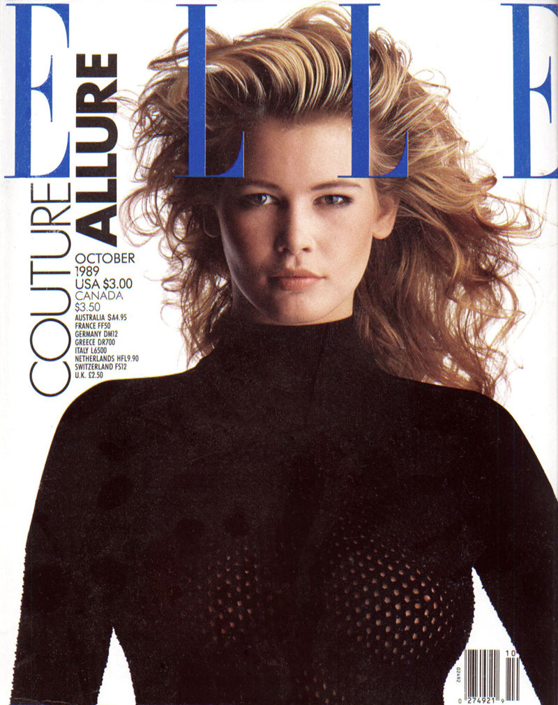 Claudia Schiffer featured on the Elle Canada cover from October 1989