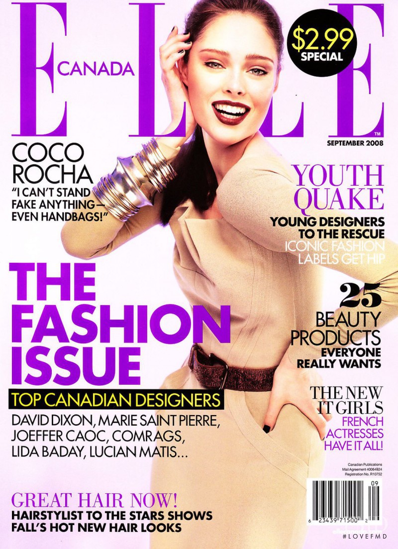 Coco Rocha featured on the Elle Canada cover from September 2008