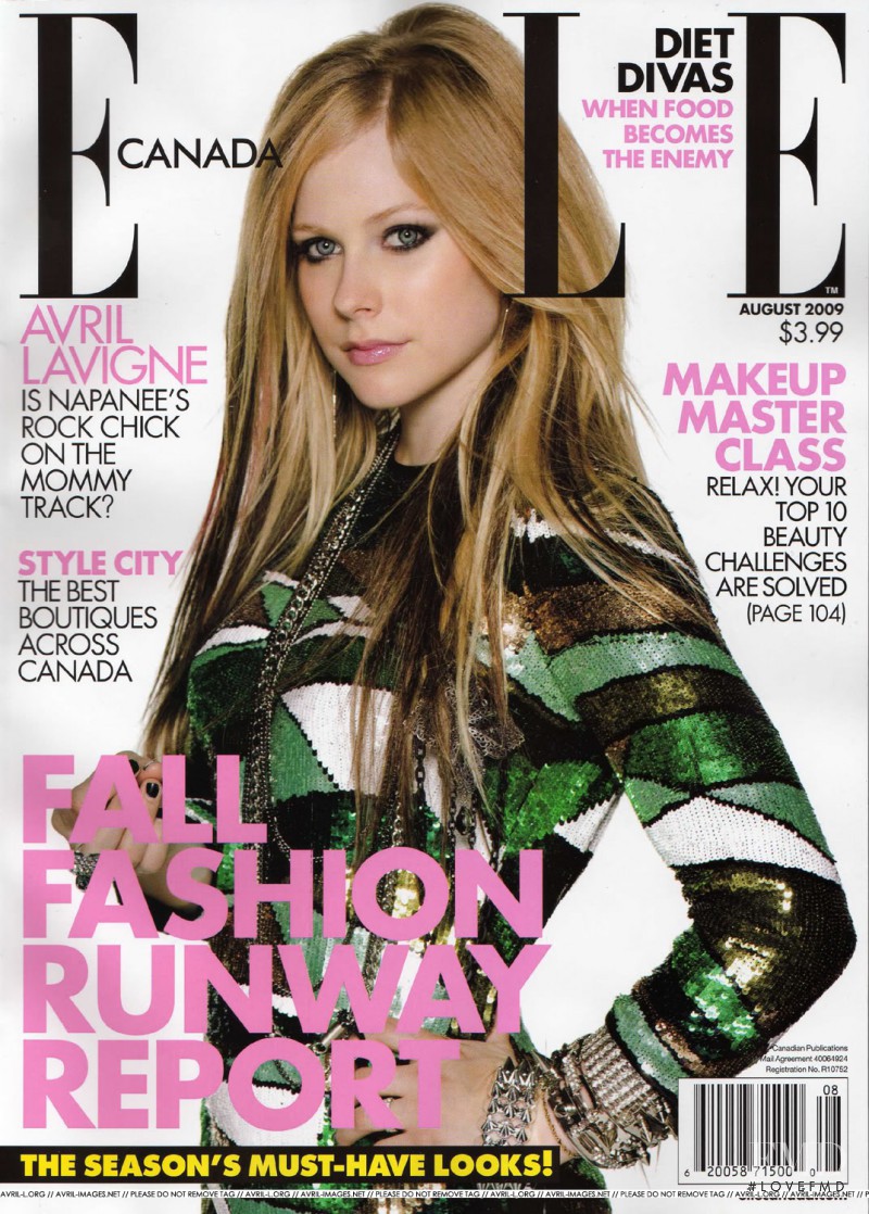 Avril Lavigne featured on the Elle Canada cover from August 2009