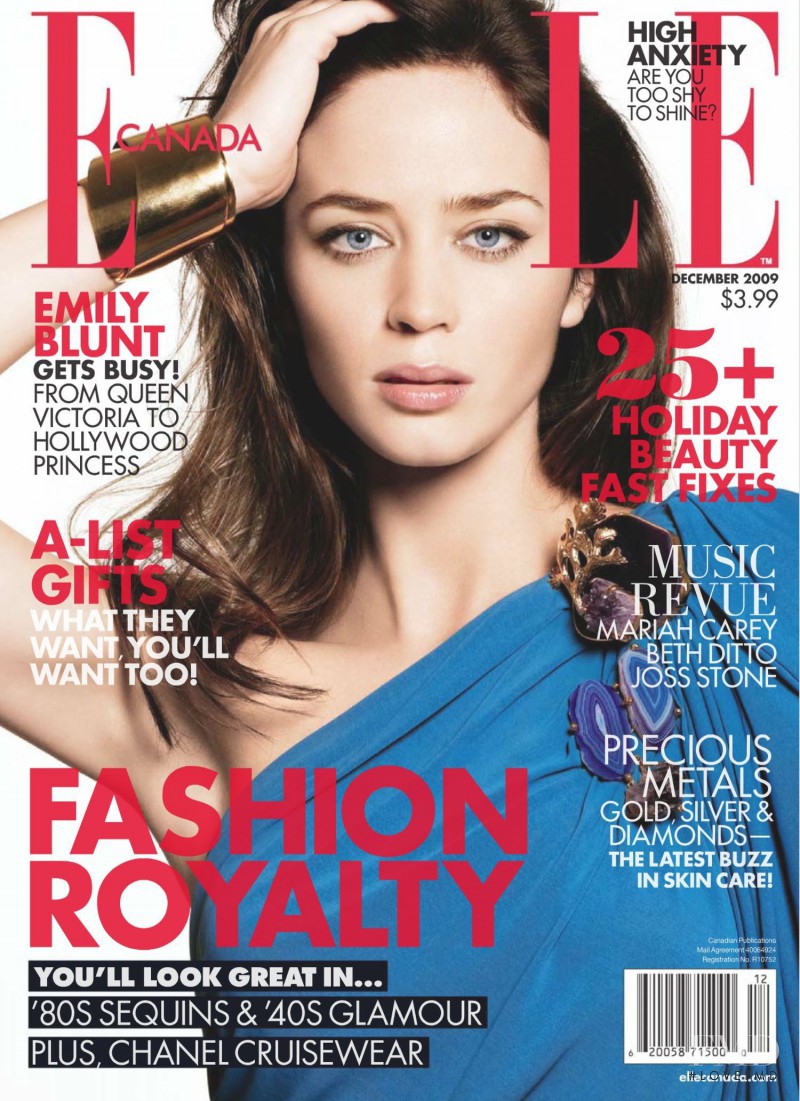 Emily Blunt featured on the Elle Canada cover from December 2009