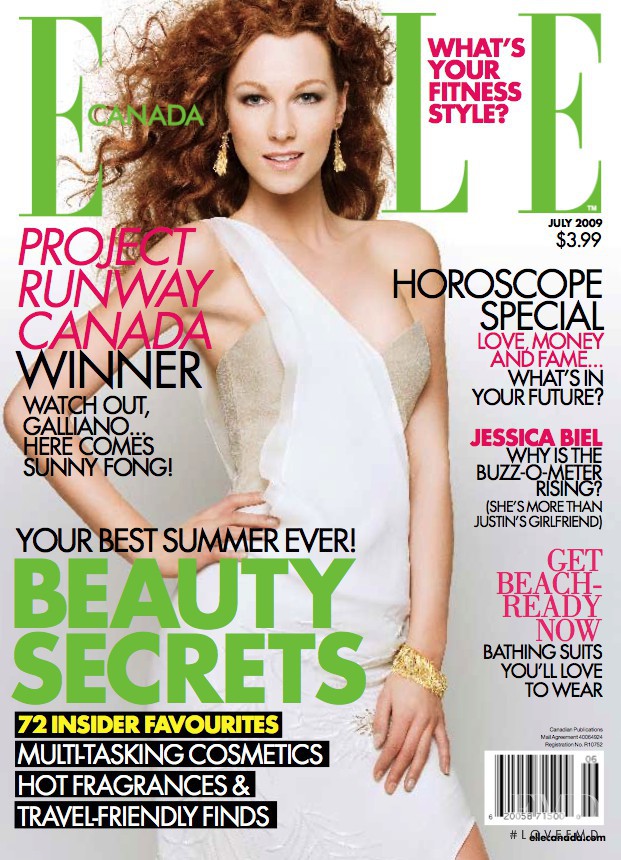 Tori Leach featured on the Elle Canada cover from July 2009