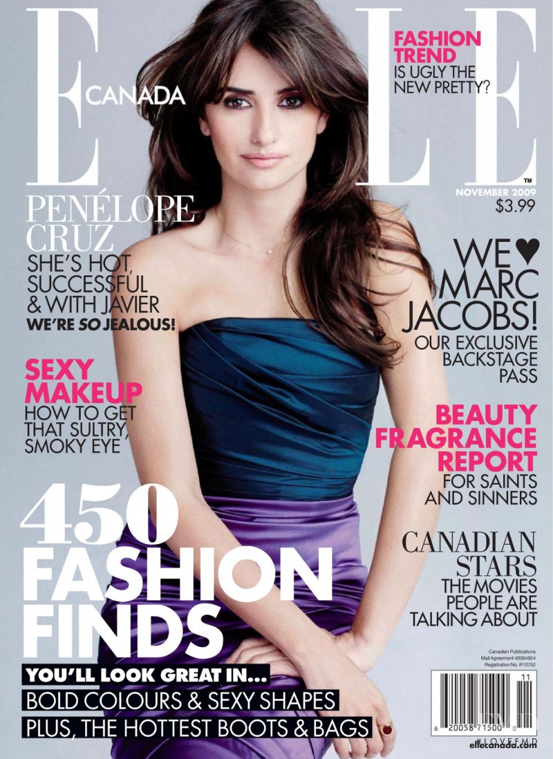 Penélope Cruz featured on the Elle Canada cover from November 2009