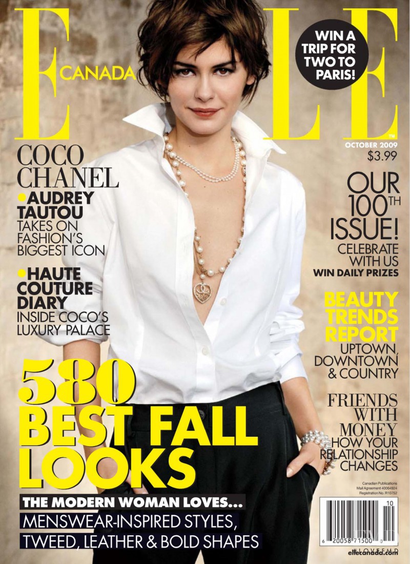 Audrey Tautou featured on the Elle Canada cover from October 2009