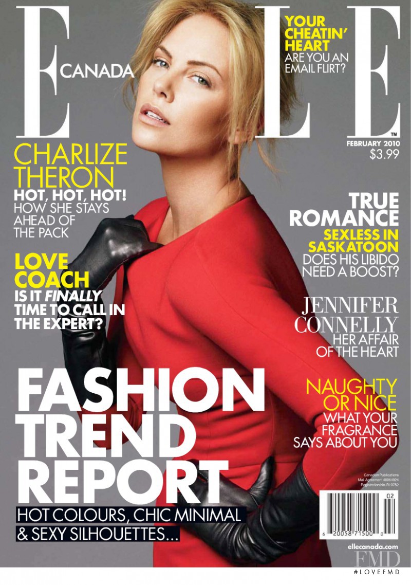 Charlize Theron featured on the Elle Canada cover from February 2010