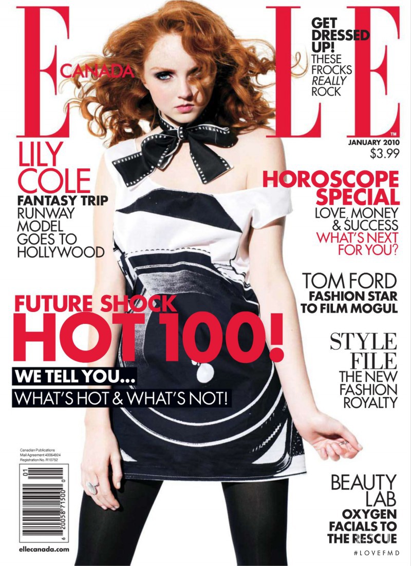 Lily Cole featured on the Elle Canada cover from January 2010