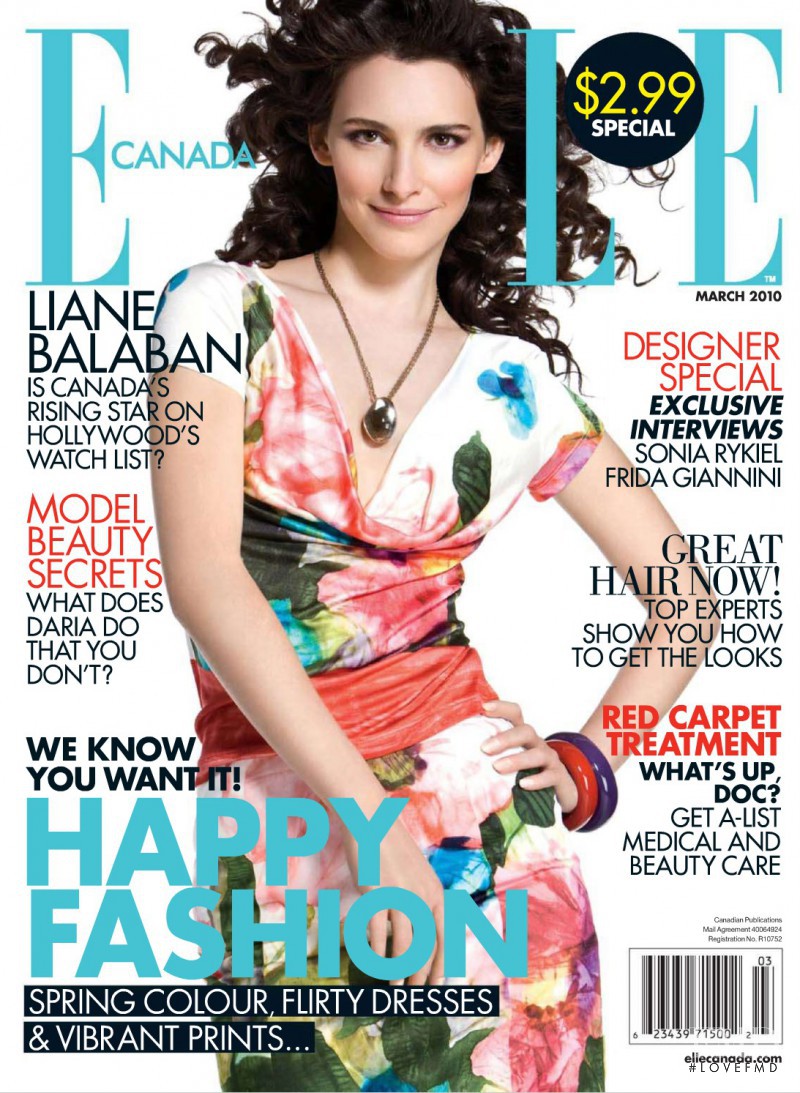 Liane Balaban featured on the Elle Canada cover from March 2010