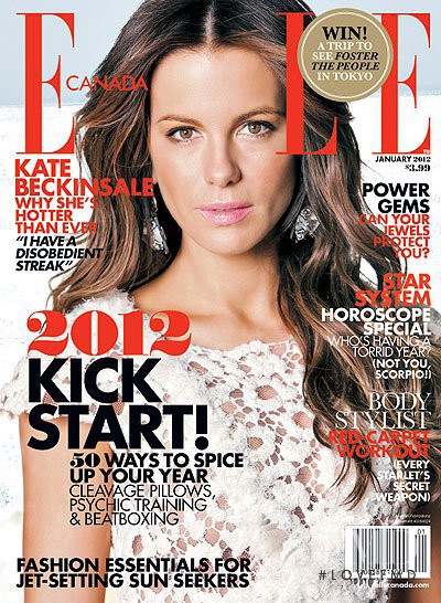 Kate Beckinsale featured on the Elle Canada cover from January 2012