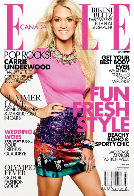 Carrie Underwood featured on the Elle Canada cover from July 2012