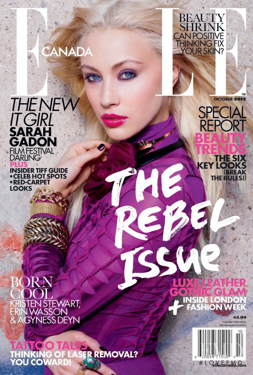 Sarah Gadon featured on the Elle Canada cover from October 2012
