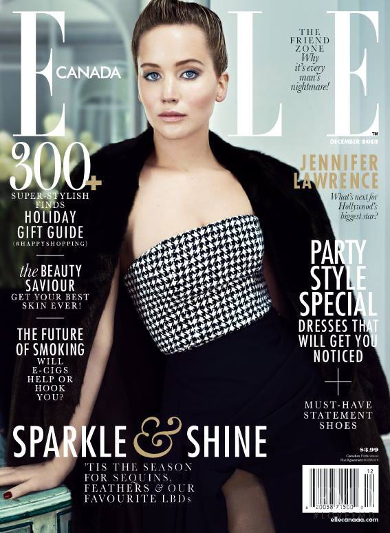 Jennifer Lawrence featured on the Elle Canada cover from December 2013