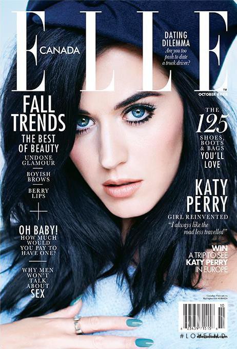 Katy Perry featured on the Elle Canada cover from October 2013