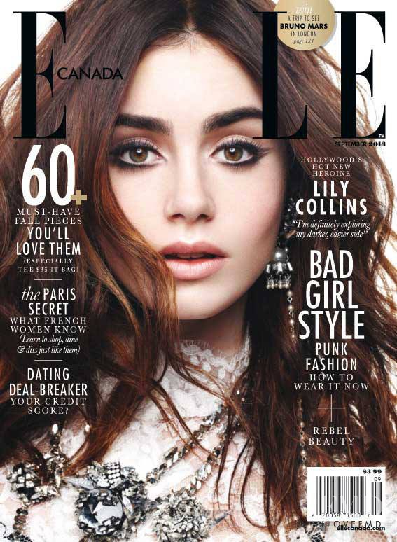 Lily Collins featured on the Elle Canada cover from September 2013