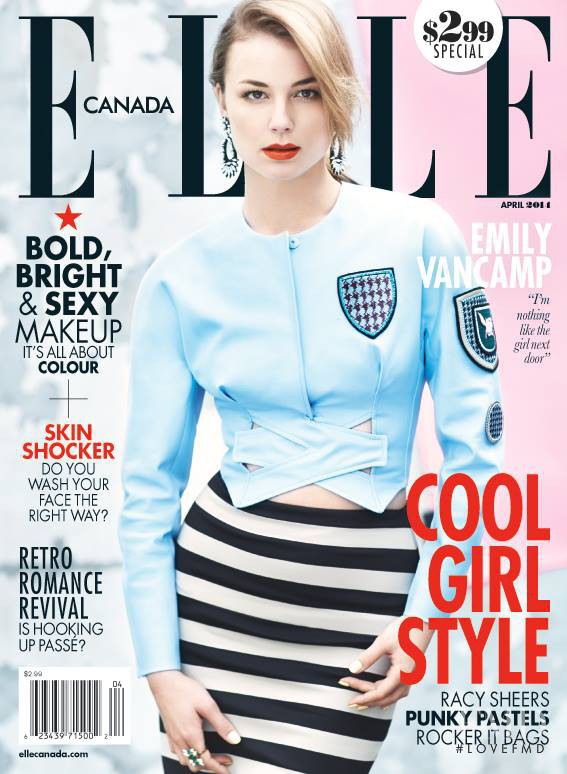 Emily VanCamp featured on the Elle Canada cover from April 2014