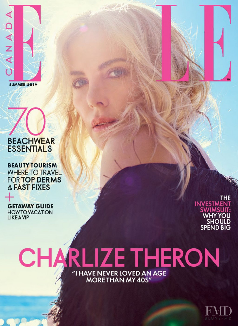 Charlize Theron featured on the Elle Canada cover from July 2018
