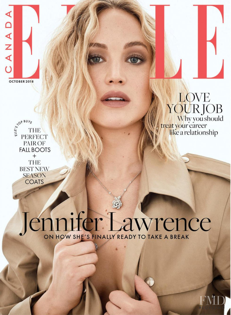 Jennifer Lawrence featured on the Elle Canada cover from October 2018