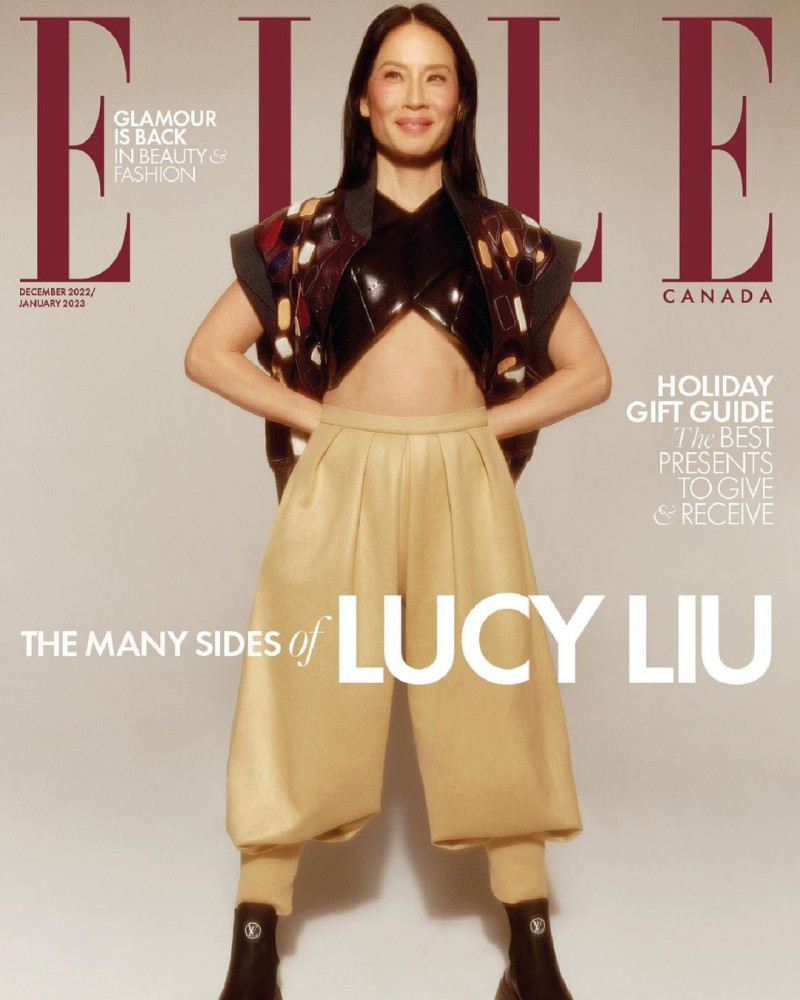 Lucy Liu featured on the Elle Canada cover from December 2022