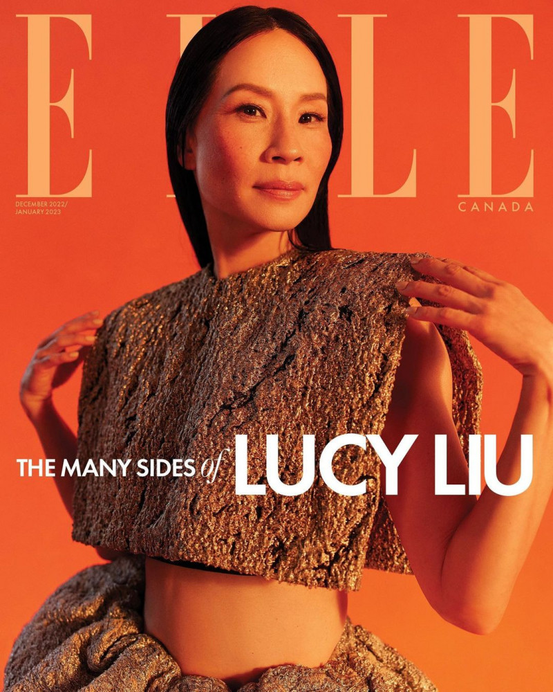 Lucy Liu featured on the Elle Canada cover from December 2022