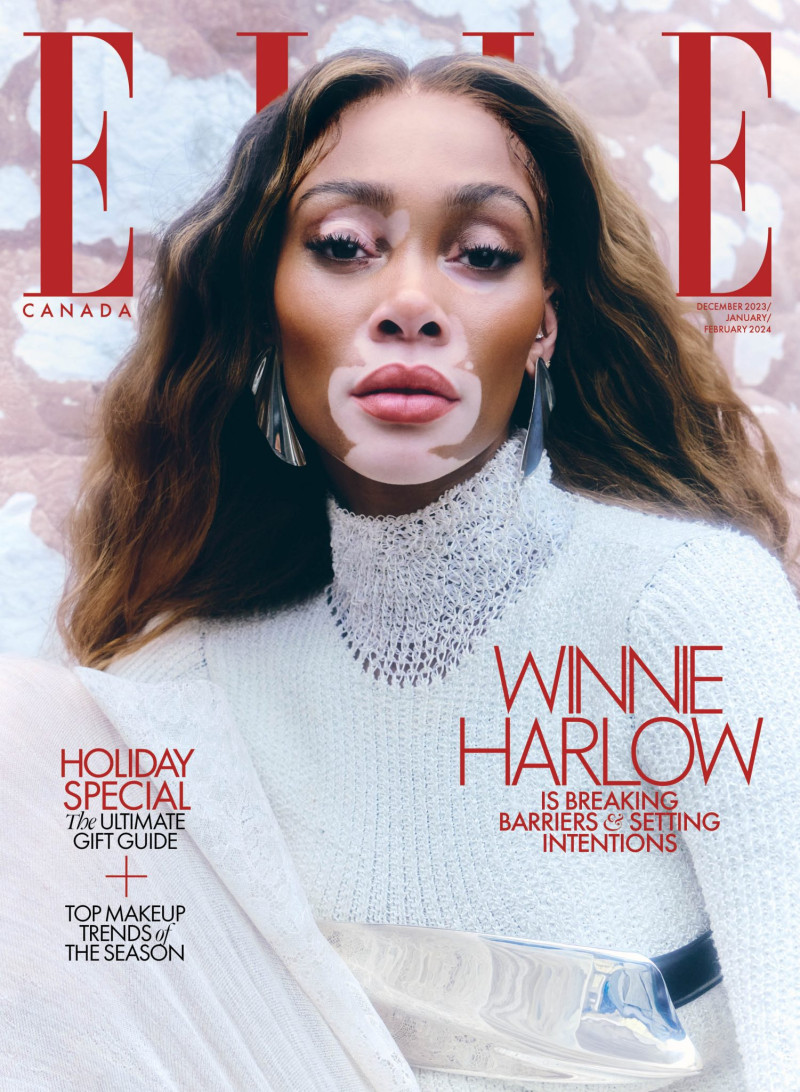 Winnie Chantelle Harlow featured on the Elle Canada cover from December 2023