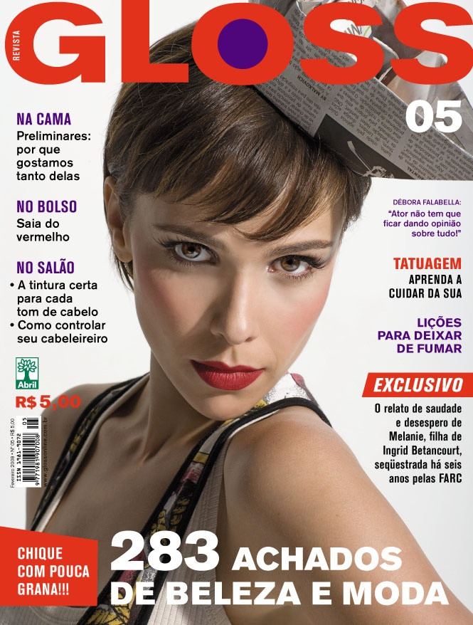 Debora Falabella featured on the GLOSS Brazil cover from February 2008