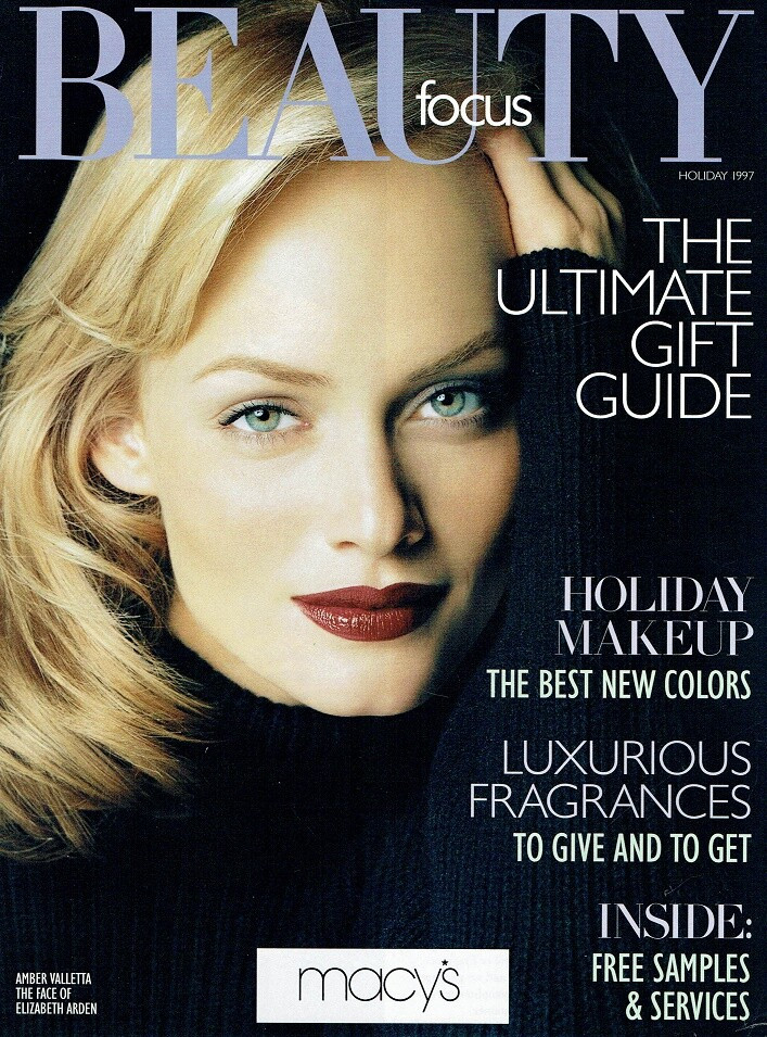 Amber Valletta featured on the Beauty Focus cover from December 1997