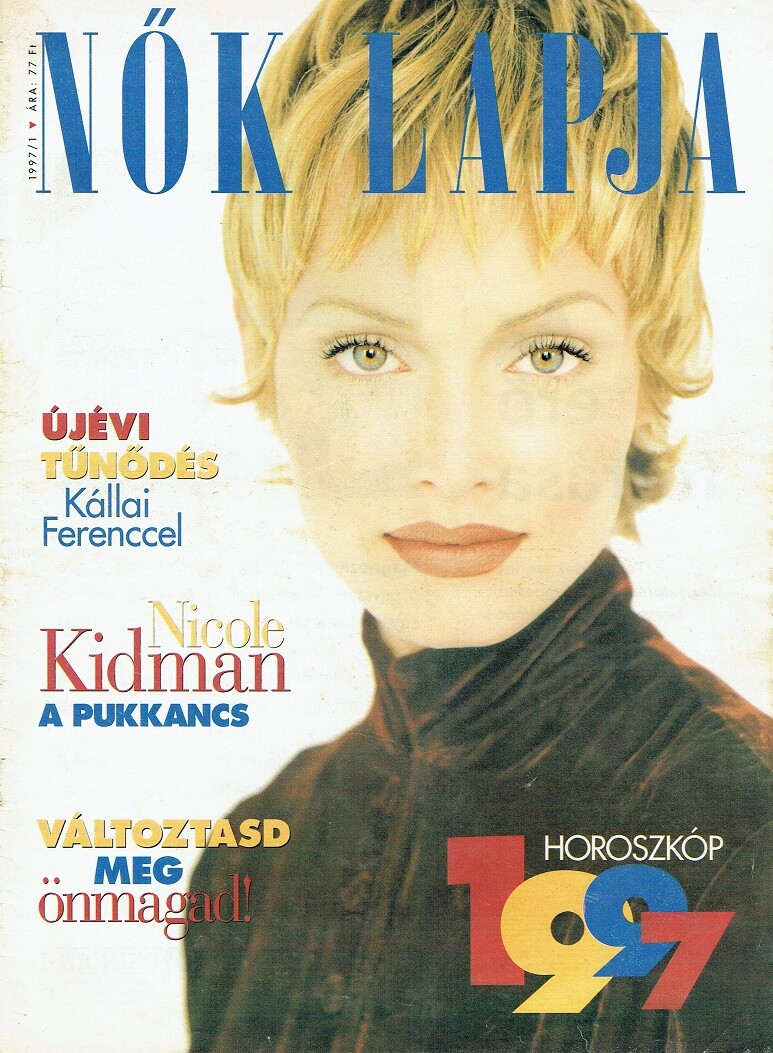 Amber Valletta featured on the Nok Lapja cover from January 1997