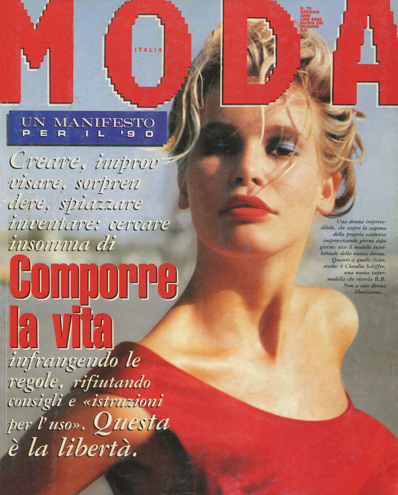 Claudia Schiffer featured on the Moda Italia cover from January 1990