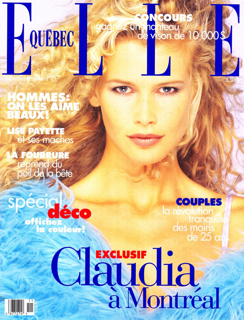 Claudia Schiffer featured on the Elle Quebec cover from November 1994