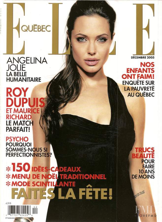 Angelina Jolie featured on the Elle Quebec cover from December 2005