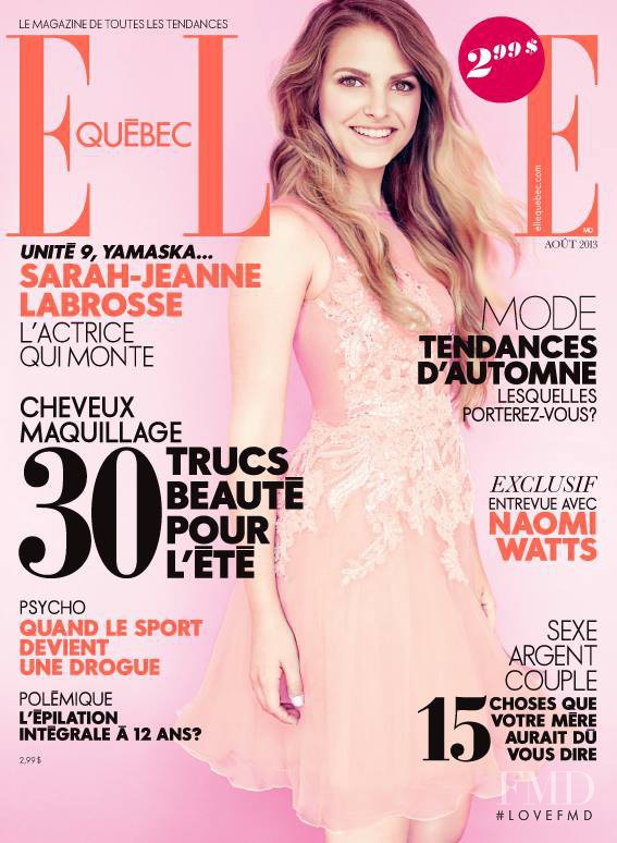 Sarah-Jeanne Labrosse featured on the Elle Quebec cover from August 2013