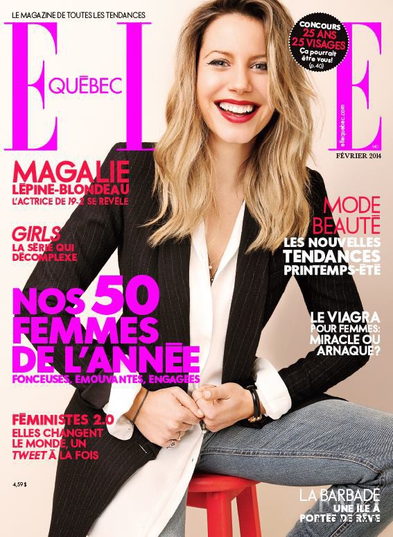 Magalie Lépine-Blondeau featured on the Elle Quebec cover from February 2014