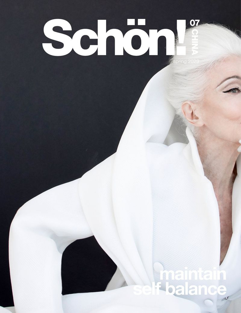 Carmen Dell\'Orefice featured on the Schön! China cover from March 2023