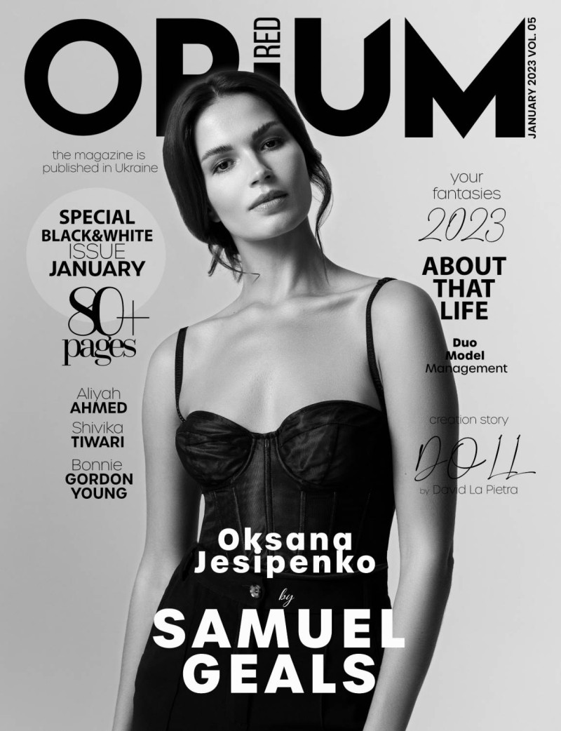 Oksana Jesipenko featured on the Opium Red cover from January 2023