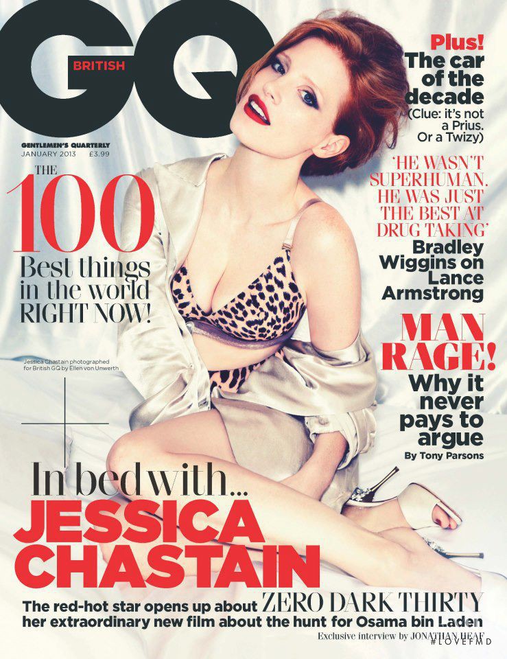Jessica Chastain featured on the GQ UK cover from January 2013