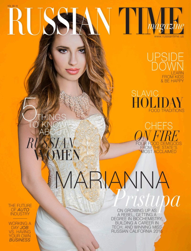 Marianna Pristupa featured on the Russian Time cover from September 2015