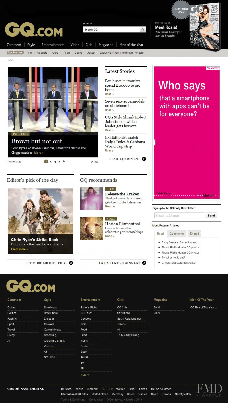  featured on the GQ.co.uk screen from April 2010