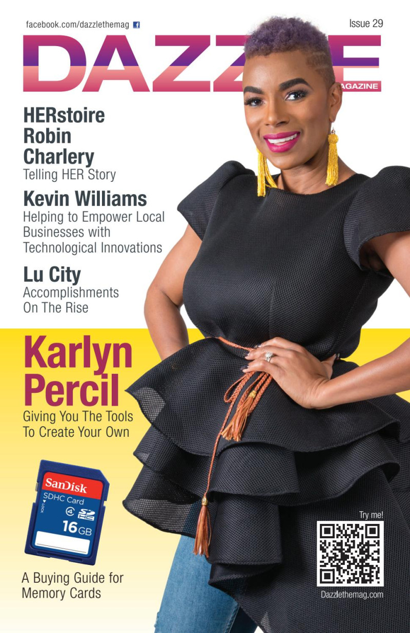 Karlyn Percil featured on the Dazzle Magazine cover from September 2019
