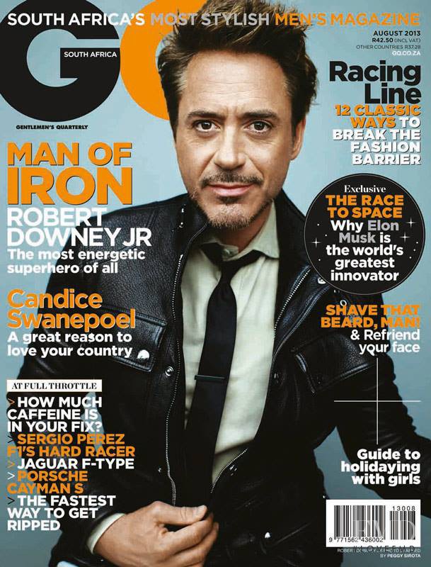 Robert Downey Jr featured on the GQ South Africa cover from August 2013