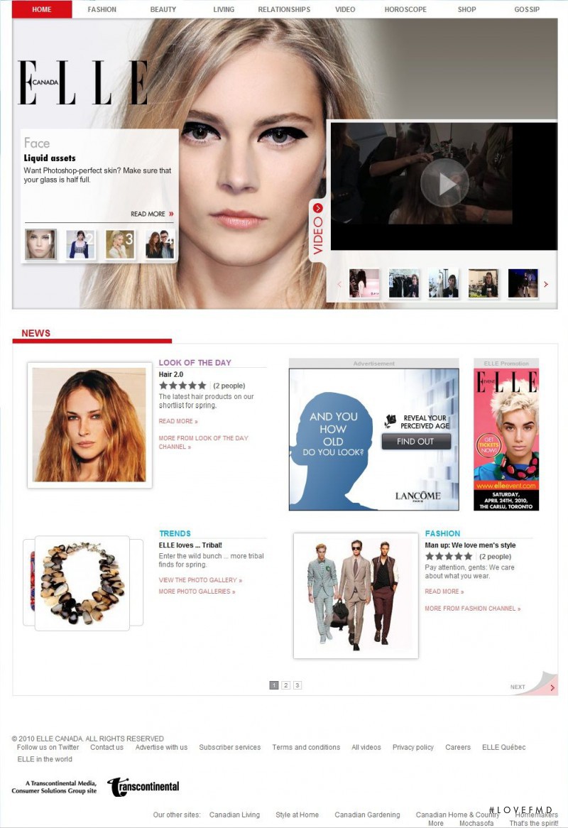  featured on the ElleCanada.com screen from April 2010