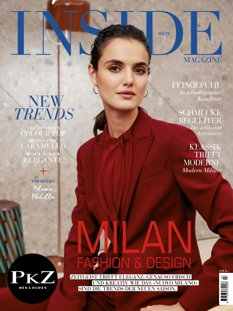 Blanca Padilla featured on the INSIDE Swiss Style Magazine cover from September 2019