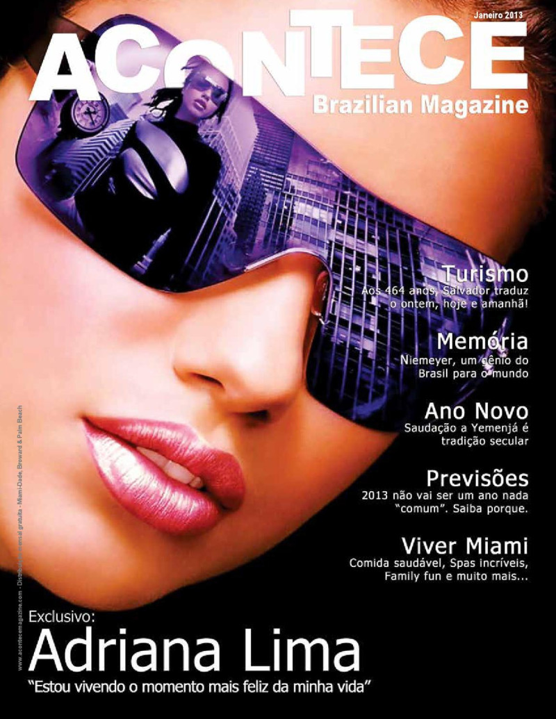 Adriana Lima featured on the ACONTECE Brazilian Magazine cover from January 2013