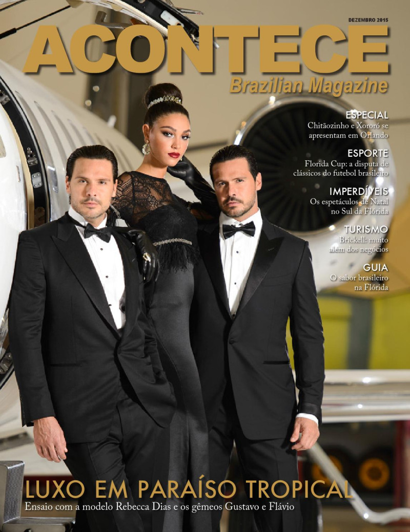 Rebecca Dias featured on the ACONTECE Brazilian Magazine cover from December 2015