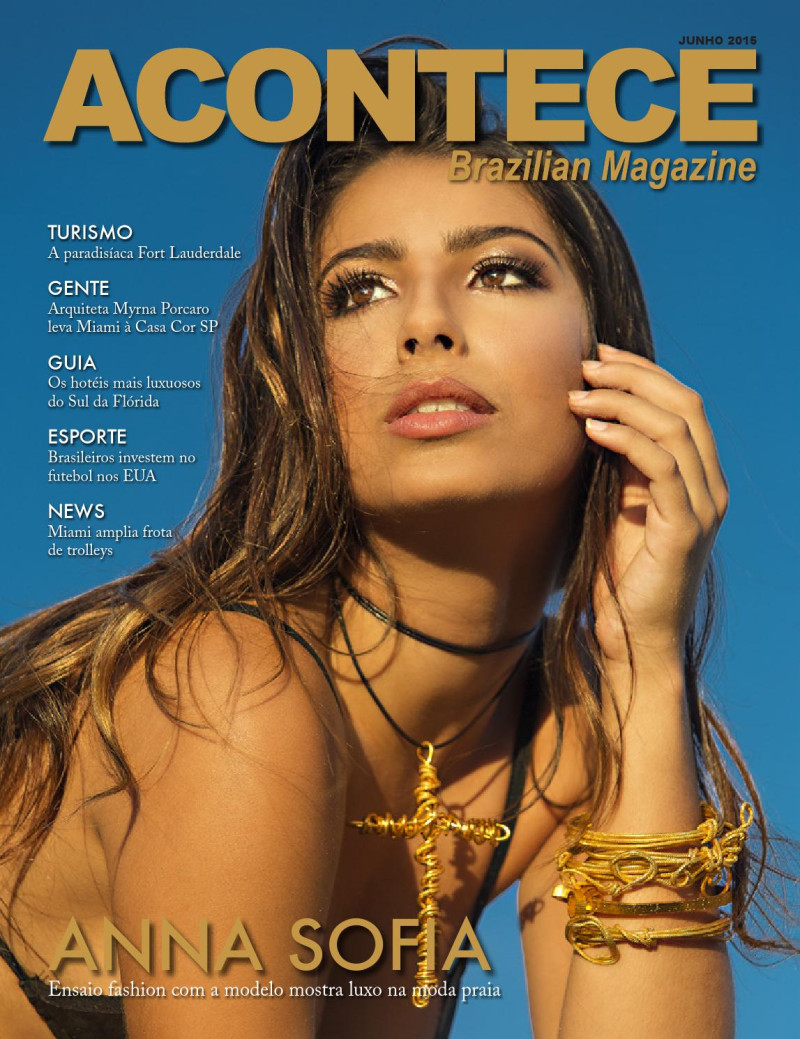 Anna Sofia Milanesi featured on the ACONTECE Brazilian Magazine cover from June 2015