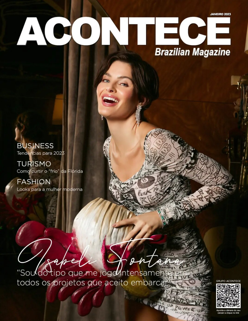 Isabeli Fontana featured on the ACONTECE Brazilian Magazine cover from January 2023