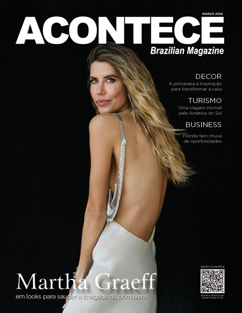Martha Graeff featured on the ACONTECE Brazilian Magazine cover from March 2024