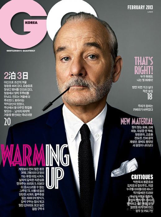 Bill Murray featured on the GQ Korea cover from February 2013