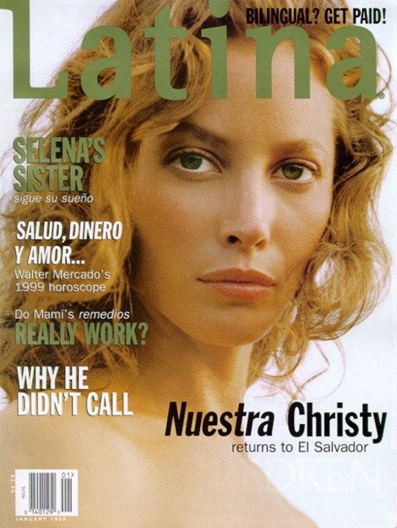 Christy Turlington featured on the Latina cover from January 1999