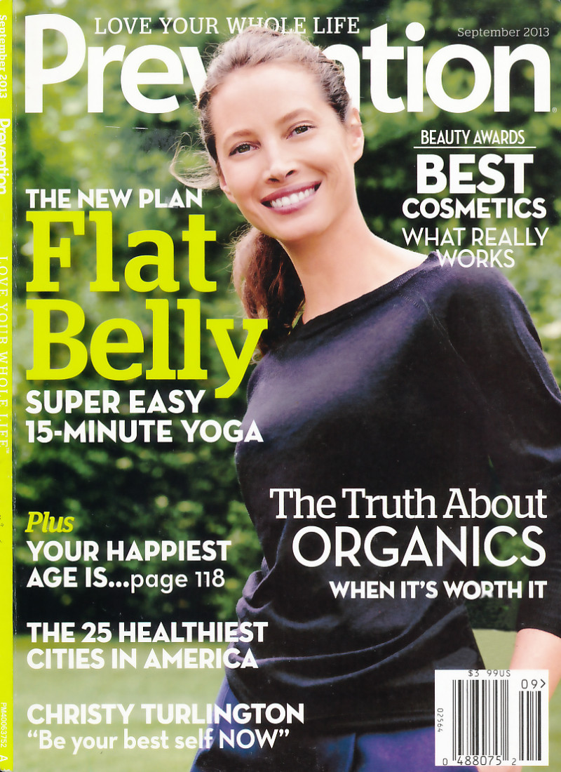 Christy Turlington featured on the Prevention cover from September 2013