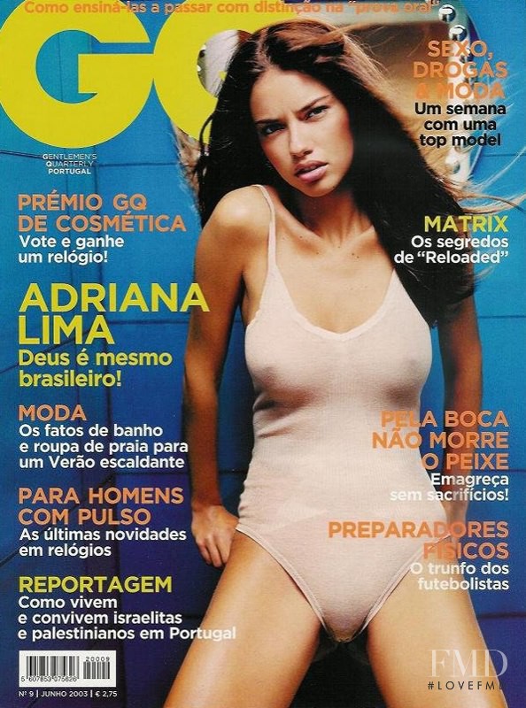 Adriana Lima featured on the GQ Portugal cover from June 2003