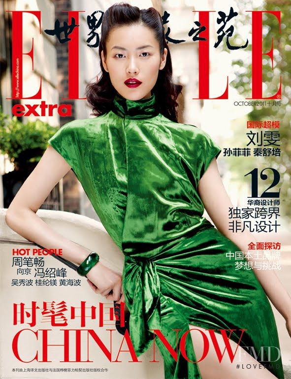 Liu Wen featured on the Elle China cover from October 2011