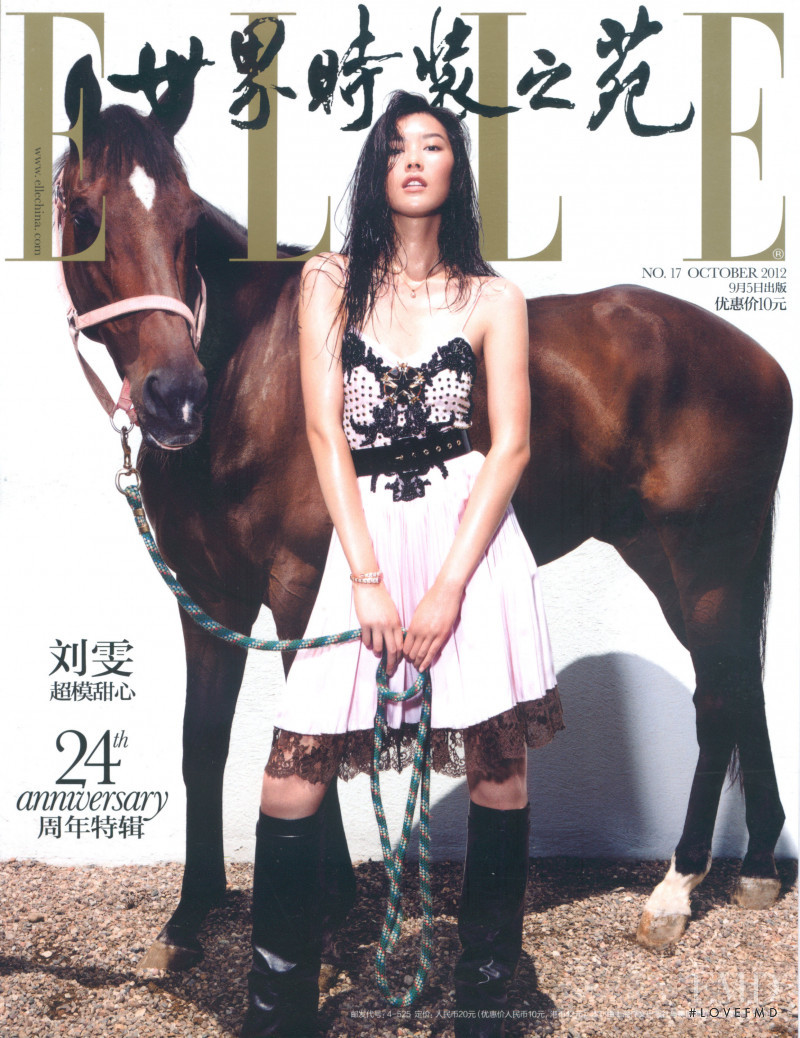 Liu Wen featured on the Elle China cover from September 2012